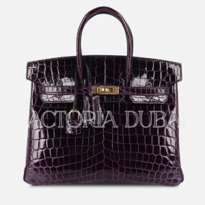 Hermes Birkin 25 Bag Aubergine Niloticus Crocodile GHW