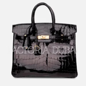Hermes Birkin 25 Bag Black Crocodile Lisse GHW