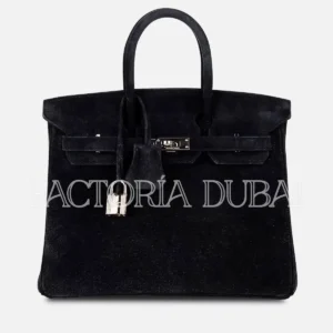 Hermes Birkin 25 Bag Black Doblis Suede PHW