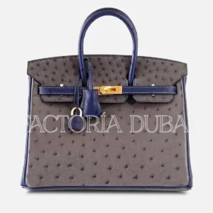 Hermes Birkin 25 Bag HSS Ostrich Gris Agate/Blue Sapphire Brushed Gold