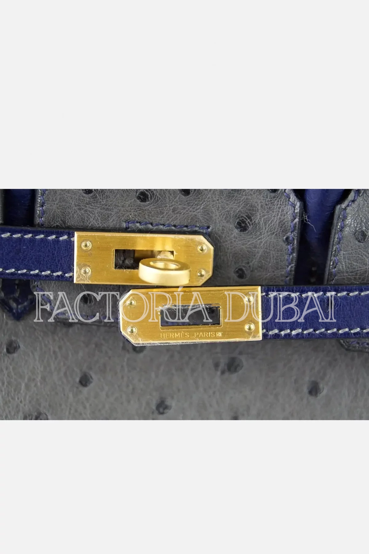 Hermes Birkin 25 Bag HSS Ostrich Gris Agate/Blue Sapphire Brushed Gold