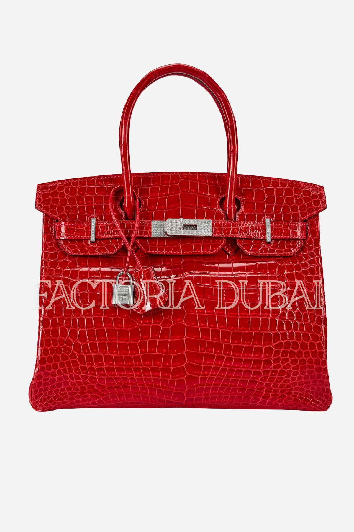 Hermes Rouge Braise Shiny Porosus Crocodile Birkin 30 18K White Gold and Diamond Hardware