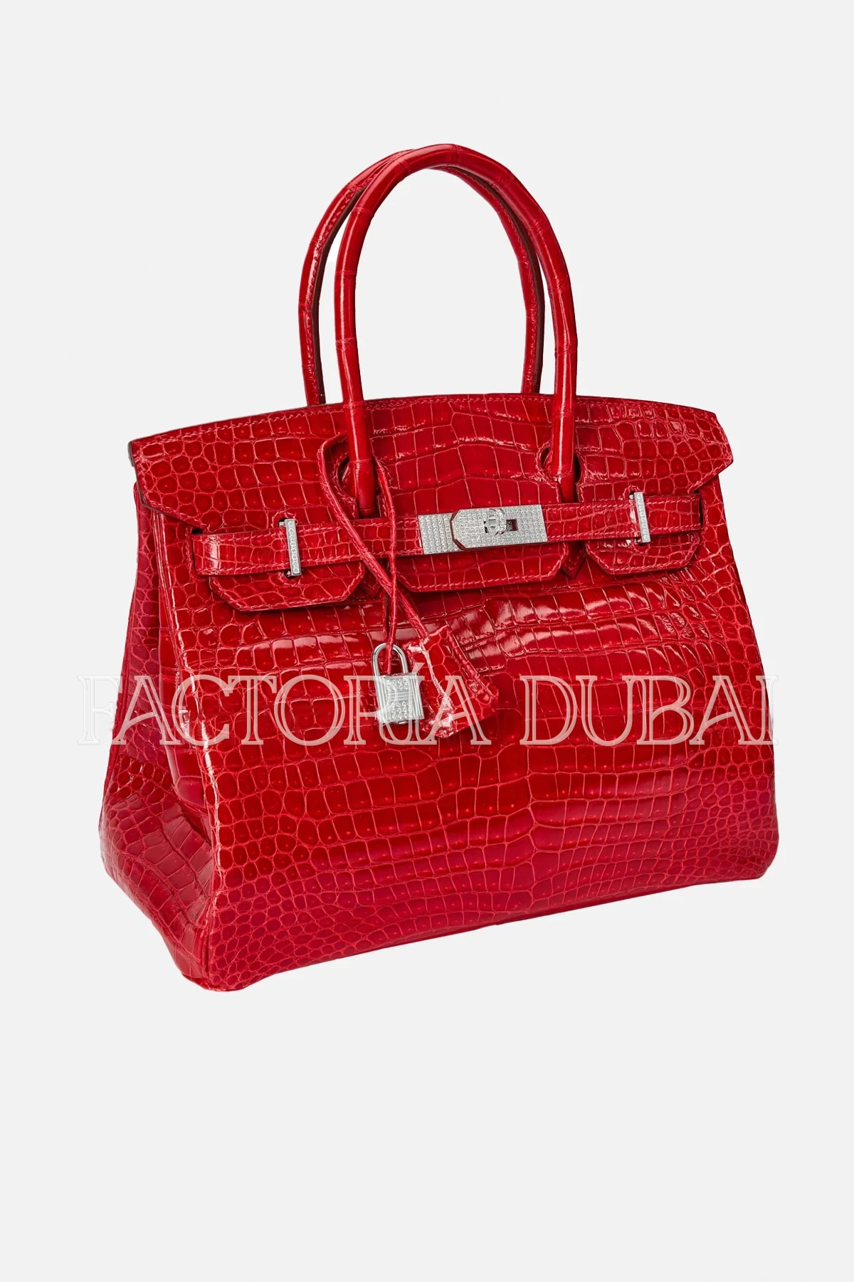 Hermes Rouge Braise Shiny Porosus Crocodile Birkin 30 18K White Gold and Diamond Hardware