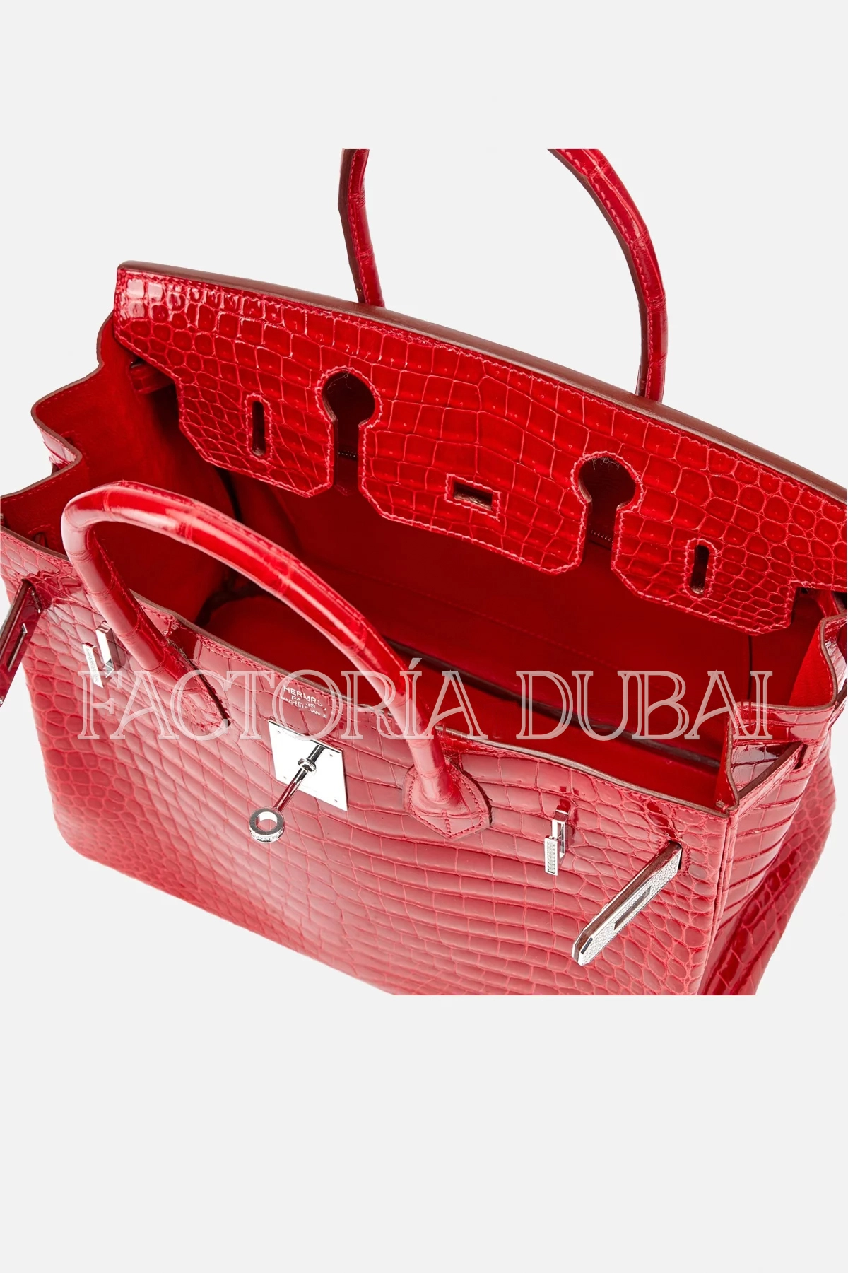 Hermes Rouge Braise Shiny Porosus Crocodile Birkin 30 18K White Gold and Diamond Hardware
