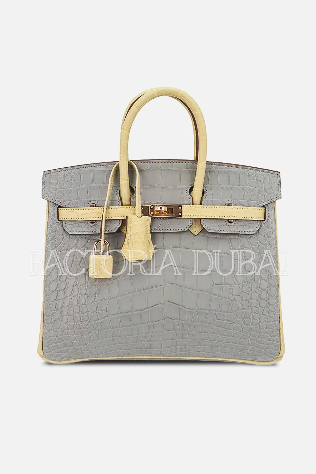 Hermes Special Order HSS Birkin 25 Bag Gris Perle & Vanille Matte Alligator RGHW