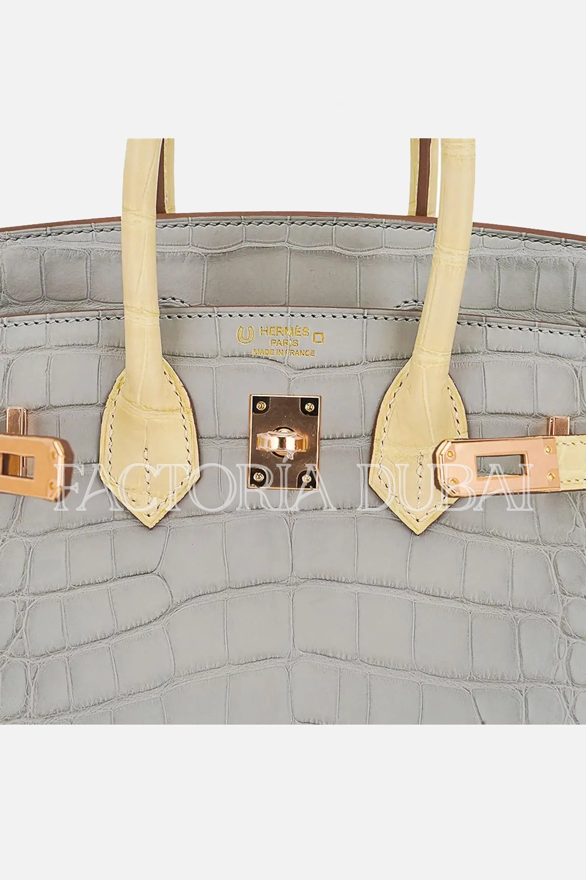 Hermes Special Order HSS Birkin 25 Bag Gris Perle & Vanille Matte Alligator RGHW